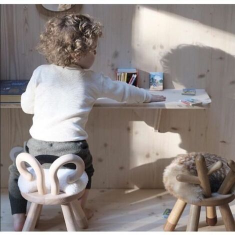 Sedia per bambini con struttura in legno e seduta pelliccia sintetica,  Naturale