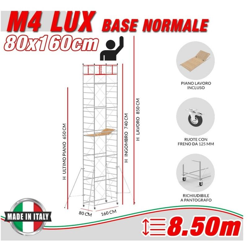 Trabattello M4 LUX base normale Altezza lavoro 8,50 metri
