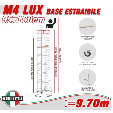 Trabattello M4 LUX base estraibile Altezza lavoro 9,70 metri