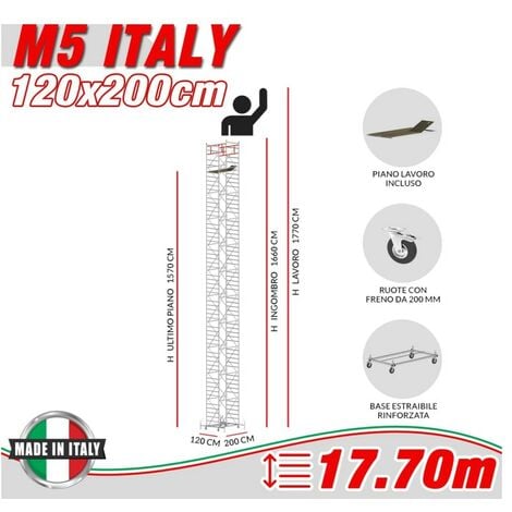 Torre mobile trabattello system 120x200 h. 9,50mt en1004 senza ancoraggio -  FerriGroup