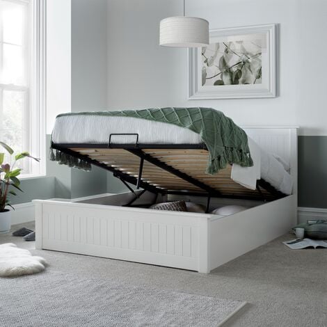 Dawson White Wooden Ottoman Storage Bed Double