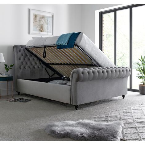 Osborne Grey Velvet Chesterfield Ottoman Bed King Size