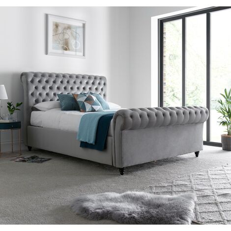 Osborne Grey Velvet Chesterfield Ottoman Bed King Size