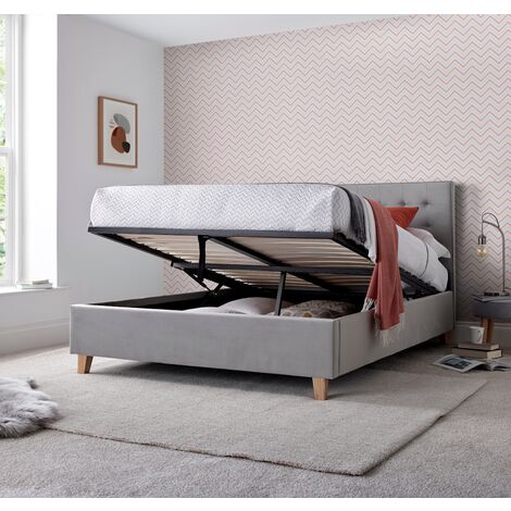 Kingham Grey Velvet Ottoman Bed Small Double