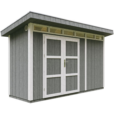 Gartenhaus Premium Qualität 4,3m² - L161xW411cm- All-Inclusive-Set mit Boden, Bitumen-Dachziegeln, Farbset- LP Smartside - Timbela M902A CAVERN STEEL (1/5)