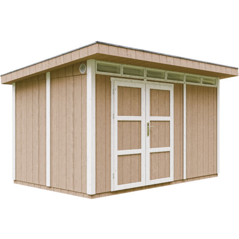Gartenhaus Premium Qualität 8,7m² - L279xW412cm- All-Inclusive-Set mit Boden, Bitumen-Dachziegeln, Farbset- LP Smartside - Timbela M904A TERRA BROWN (1/5)