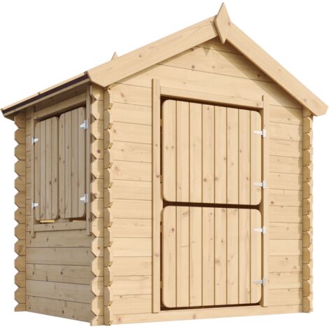 Kinderspielhaus aus Holz 1,1m2 - Spielhaus im Freien für Kinder - MIT BÖDEN – B112xL146xH145 cm - Gartenspielhaus - Garten-Sommerhaus für Kinder - Timbela M516