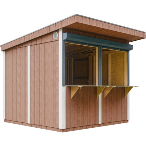 Premium-Außenkiosk - 5,9m² - H240x248x305 cm - Fertig Gartentor, Verkaufsstand, Marktstand, mobiler Bar-Kiosk - LP Smartside Paneelbauweise - Timbela M950-REDWOOD RED
