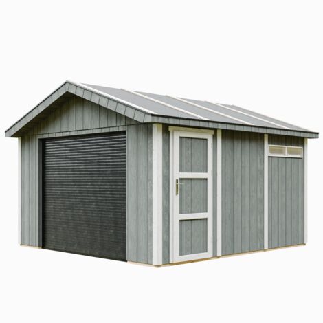 Garage PREMIUM QUALITÄT 13 m²- L378xB412 cm- Garage für Motorräder, Fahrräder, Gartengeräte - Konstruktion aus LP Smartside-Panels - Gartenhaus Timbela M990B-CAVERN STEEL