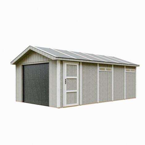 Garage Premium Qualität 21 m²- L378xB648 cm- Garage für Autos, Motorräder, Fahrräder, Gartengeräte - Konstruktion aus LP Smartside-Panels - Timbela M992B-TUNDRA GREY
