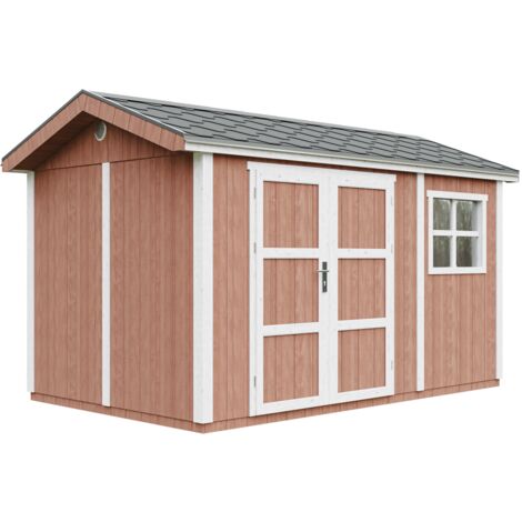 Gartenhaus Premium Qualität 8,68 m² - H252x250x412 cm - Aufbau von LP Smartside Panels – mit Boden und Bitumenfliesen – Timbela M914A-REDWOOD RED