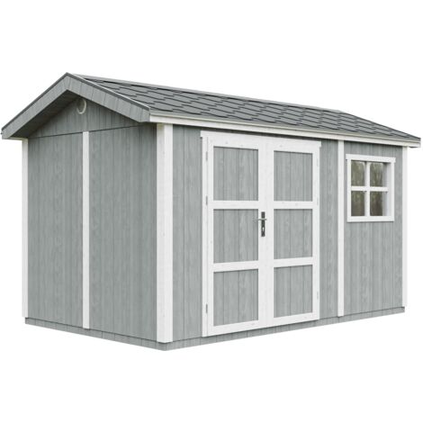 Gartenhaus Premium Qualität 8,68 m² - H252x250x412 cm - Aufbau von LP Smartside Panels – mit Boden und Bitumenfliesen – Timbela M914A-CAVERN STEEL