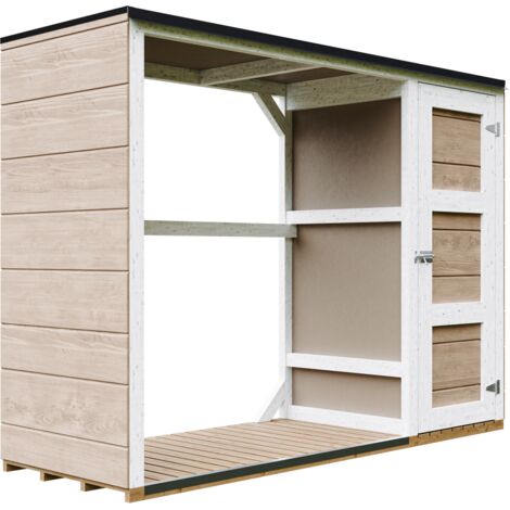 Brennholzlagerschuppen - 75 x 217 x H159 cm - Werkzeug- und Holzschuppen 1,09 m² + 0.53 m² - TIMBELA M981 - TERRA BROWN (1/5)