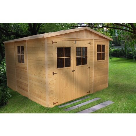 Holz Gartenschuppen - Abstellkammer mit Fenstern - H226x316x324 cm/9 m² Naturholz-Shiplap-Schuppen - Gartenwerkstatt - Fahrrad- Geräteschuppen TIMBELA M335