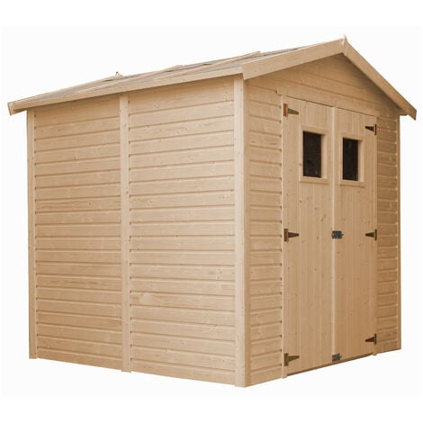 TIMBELA Holz Gartenschuppen - Abstellkammer mit Fenstern - H228x222x233 cm/4,2 m² Naturholz-Shiplap-Schuppen - Gartenwerkstatt - Fahrrad- Geräteschuppen M351