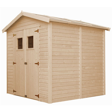 TIMBELA Holz Gartenschuppen - Abstellkammer mit Fenstern - H228x222x233 cm/4,2 m² Naturholz-Shiplap-Schuppen - Gartenwerkstatt - Fahrrad- Geräteschuppen M351