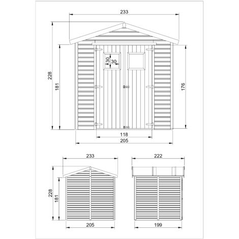 TIMBELA Holz Gartenschuppen - Abstellkammer mit Fenstern - H228x222x233 cm/4,2 m² Naturholz-Shiplap-Schuppen - Gartenwerkstatt - Fahrrad- Geräteschuppen M351