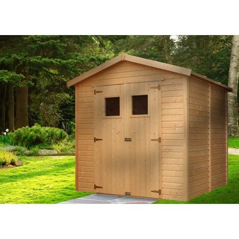 TIMBELA Holz Gartenschuppen - Abstellkammer mit Fenstern - H228x222x233 cm/4,2 m² Naturholz-Shiplap-Schuppen - Gartenwerkstatt - Fahrrad- Geräteschuppen M351