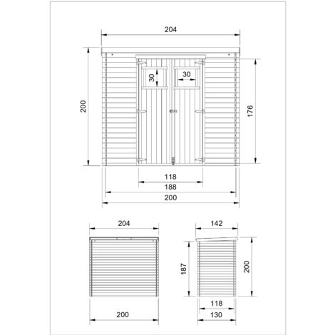 TIMBELA M311 Holzhaus Gartenhaus - Gartenschuppen Holz B204xL142xH200 cm/ 2,22 m2 Lagerschuppen für Garten - Fahrrad Schuppen - Wasserfestes Dach