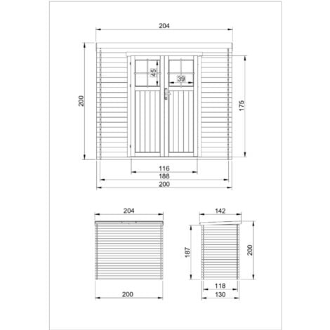 TIMBELA M311F Holzhaus Gartenhaus mit hochwertige abschließbare Tür - Gartenschuppen Holz B204xL142xH200 cm/ 2,22 m2 Lagerschuppen für Garten - Fahrrad Schuppen - Wasserfestes Dach