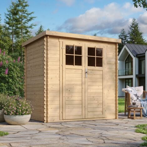 TIMBELA M311F Holzhaus Gartenhaus mit hochwertige abschließbare Tür - Gartenschuppen Holz B204xL142xH200 cm/ 2,22 m2 Lagerschuppen für Garten - Fahrrad Schuppen - Wasserfestes Dach