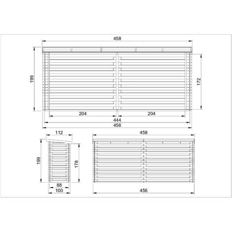 Holz Brennholzregal – 6,7 m3  – B112xL458xH199 cm - Kaminholzregal aussen - Holzhalter für Garten – Fahrrad- Container / Schuppen - TIMBELA M203