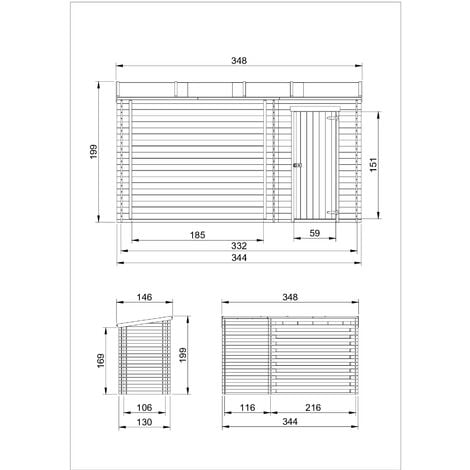 Gartenhaus mit Brennholzregal aus Holz – BHT 348 x 146 x 199 cm – Holzhaus 1,1 m2 – Brennholzregal 3,8 m3 – Kaminholzregal außen mit Gartenschuppen – TIMBELA M205