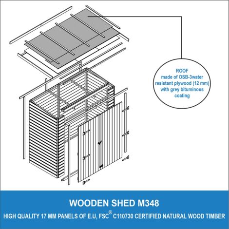 TIMBELA Gartenhaus Holz H194x123x223 cm/2.1 m² - Geräteschuppen Holz ohne Boden, Gartenhütte Holz, Fahrrad Schuppen, Gerätehaus - Wasserfestes Dach TIMBELA M348