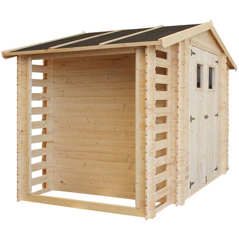 Gartenhaus mit Brennholzregal aus Holz 5,47 m2 - Gartenschuppen Holz – B206xL328xH218 cm - Geräteschuppen - TIMBELA M391