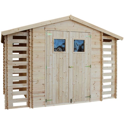 Gartenhaus mit Brennholzregal aus Holz 5,47 m2 - Gartenschuppen Holz – B206xL328xH218 cm - Geräteschuppen - TIMBELA M391