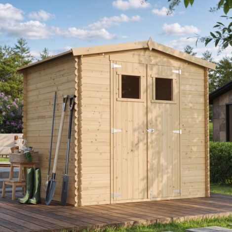 Holzhaus Gartenhaus TIMBELA M369 - Gartenschuppen Holz B236xL226xH218 cm/ 4.33 m2 Lagerschuppen für Garten - Fahrrad Schuppen - Wasserfestes Dach