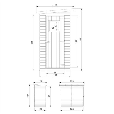 TIMBELA Gartenhaus Holz H203x123x223 cm/2.1 m² - Geräteschuppen Holz ohne Boden, Gartenhütte Holz, Fahrrad Schuppen, Gerätehaus - Wasserfestes Dach M348A
