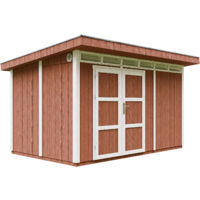 Gartenhaus Premium Qualität 8,7m² - L279xW412cm- All-Inclusive-Set mit Boden, Bitumen-Dachziegeln, Farbset- LP Smartside - Timbela M904A REDWOOD RED