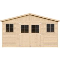 Holz Gartenschuppen - Abstellkammer mit Fenstern - H246 x 418 x 320 cm/ 12 m² Naturholz-Shiplap-Schuppen - Gartenwerkstatt - Fahrrad- Geräteschuppen TIMBELA M331