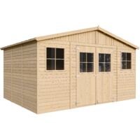 Holz Gartenschuppen MIT IMPRÄGNIERTEM BODEN - Abstellkammer mit Fenstern - H246 x 418 x 320 cm/ 12 m² Naturholz-Shiplap-Schuppen - Gartenwerkstatt - Fahrrad- Geräteschuppen TIMBELA M331+331G
