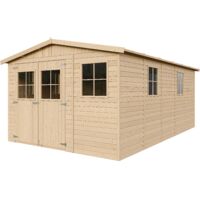 Holz Gartenschuppen - Abstellkammer mit Fenstern - H226x516x324 cm/15 m² Naturholz-Shiplap-Schuppen - Gartenwerkstatt - Fahrrad- Geräteschuppen TIMBELA M337