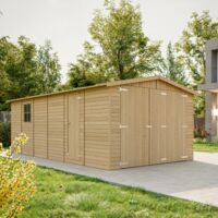 Holzgarage - Abstellraum mit Fenstern- H222x616x324 cm /18 m2 - Plattenkonstruktion aus Naturholz - Gartenwerkstatt - Auto- und Geräteschuppen -TIMBELA M102