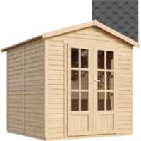 Garten Holzhaus mit Bitumenschindeln der schwarz Farbe, B233xT222xH233 cm, Modernes Gartenhaus als Home-Office, Abschließbares Gartenhaus, Home Office im Garten oder Garten-Studio TIMBELA M351FB