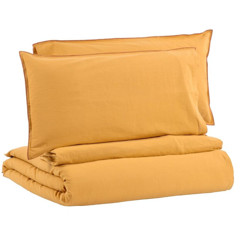 cotone biologico giallo senape Kave Home GOTS Set di biancheria da letto Ibelis 180 x 200 cm 