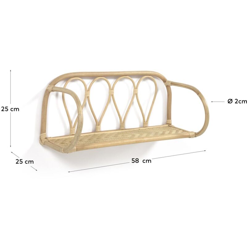 Specchio da parete Ebian grande con mensola in rattan finitura naturale 80  x 29 cm