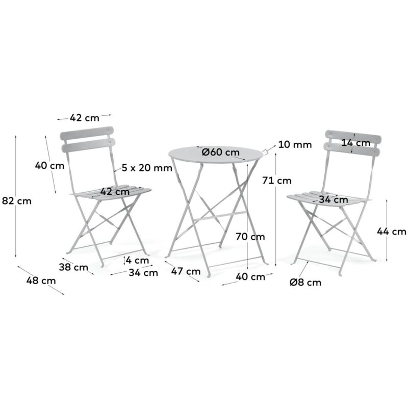 KAVE HOME - Set da esterno Beryl con tavolo e 2 sedie pieghevoli in