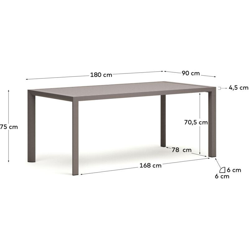 Kave Home - Tavolo da esterno Culip in alluminio finitura marrone 180 x 90  cm