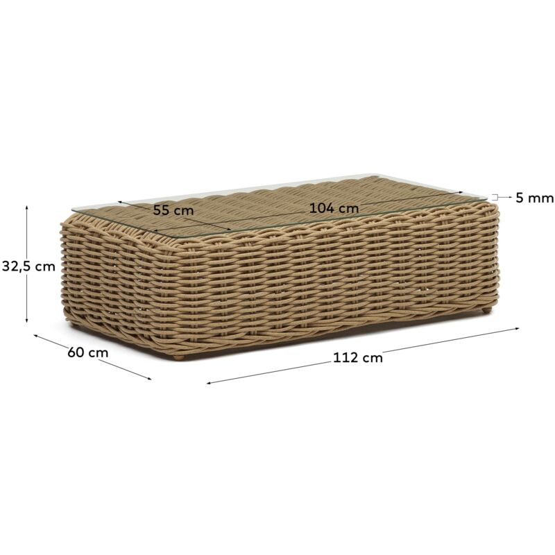 Kave Home - Tavolino da esterno Portlligat in rattan sintetico finitura  naturale 110 x 60 cm