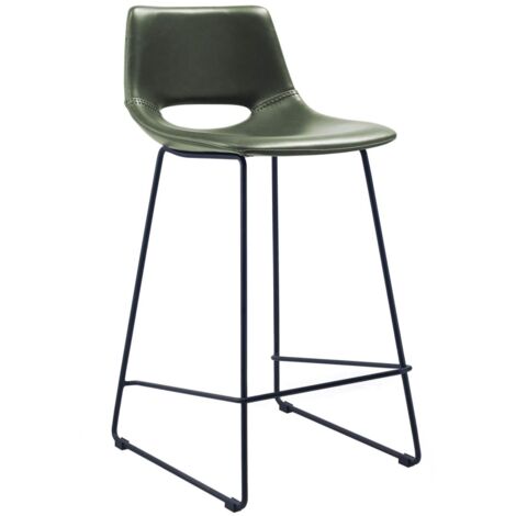 Kave Home - Sgabello Zahara in pelle sintetica verde altezza 65 cm