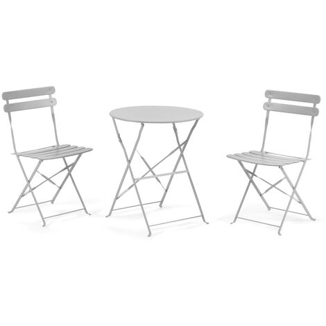 Kave Home - Set da esterno Beryl con tavolo e 2 sedie pieghevoli in metallo  grigio chiaro