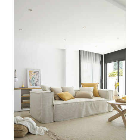 Kave Home - Fodera per divano Blok 3 posti in lino bianco