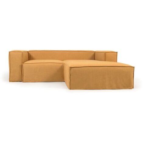 Kave Home - Fodera per divano Blok 2 posti con chaise longue destra in lino  senape