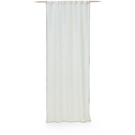 Kave Home - Tenda Adra in lino e cotone a righe bianche con ricamo 140 x 270