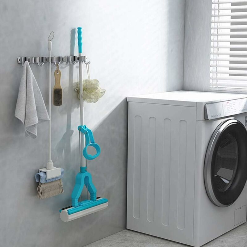 rangement pour cuisine et jardin Installation facile Porte-balai en acier inoxydable 4 crochets 3 étagères rangement pour cuisine et jardin Installation facile Porte-balai en acier inoxydable 4 crochets 3 étagères
