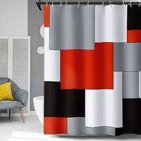 Rideau de douche moderne du milieu du siècle Accessoires de salle de bain rouges Ensemble de rideau de douche noir et gris avec 12 crochets 72x72 pouces (Rouge)